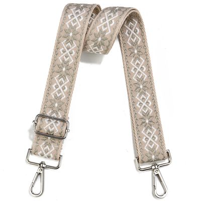 Crossbody Straps for Purses Silver Hardware Purse Strap Wide Shoulder Strap Adjustable Replacement,Retro Jacquard Embroidery for Shoulder Bags, Canvas Tote Handbags