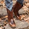 Bestgift Western cowboy boots tall embroidered retro men and women large size Brown 11 view 2