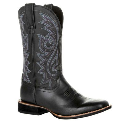 Bestgift Western cowboy boots tall embroidered retro men and women large size Black 8