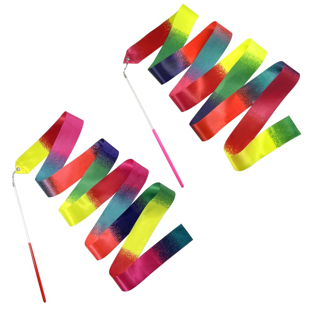 2 Pcs Multi-color Dance Ribbons, 78.7 Inch Sparkling Dance Ribbon Streamer, Rhythmic Gymnastics Ribbon with Wand, Twirling Dancing Ribbons, for Kids Girls Adults Talent Shows Artistic Dancing Training