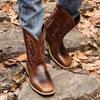 Bestgift Western cowboy boots tall embroidered retro men and women large size Brown 8.5 view 2