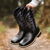Bestgift Western cowboy boots tall embroidered retro men and women large size Brown 8.5 view 3