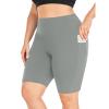 Biker Shorts Women Plus Size High Waisted Tummy Control Gym Workout Running Athletic Shorts with Pockets Gray view 1
