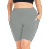 Biker Shorts Women Plus Size High Waisted Tummy Control Gym Workout Running Athletic Shorts with Pockets Gray view 2