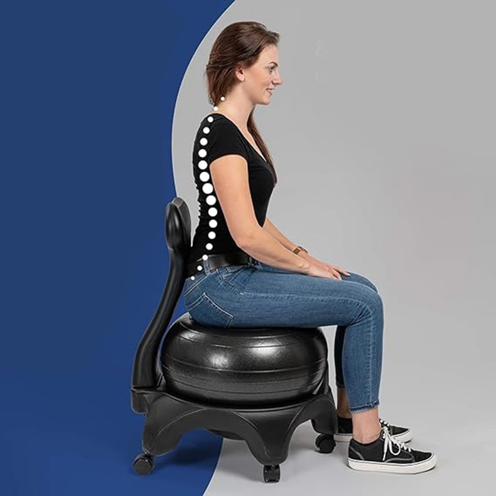EXCLURA Black Medicine Ball Chair for Pregnancy, Ergonomic Birthing Ball with Back Support, Yoga Ball Chair for Classroom Relieve Back Pain