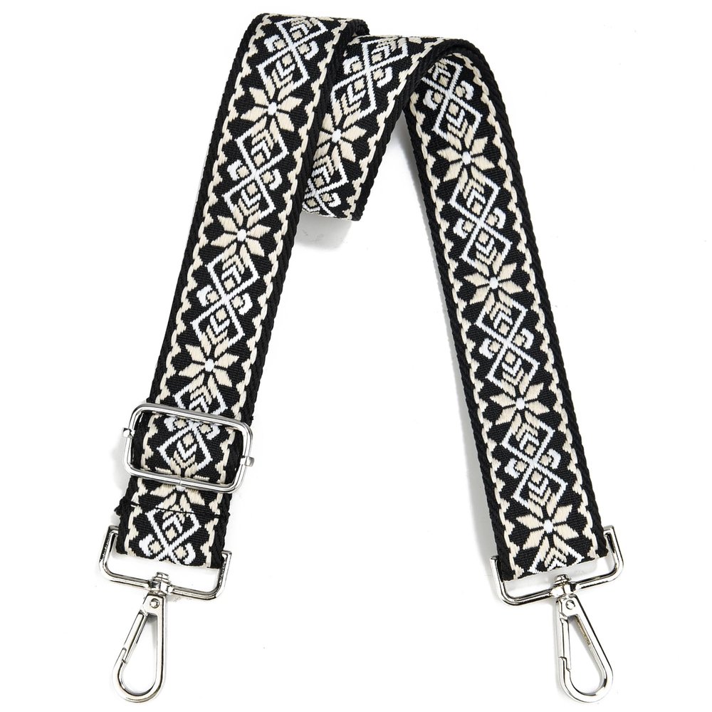 Crossbody Straps for Purses Silver Hardware Purse Strap Wide Shoulder Strap Adjustable Replacement,Retro Jacquard Embroidery for Shoulder Bags, Canvas Tote Handbags