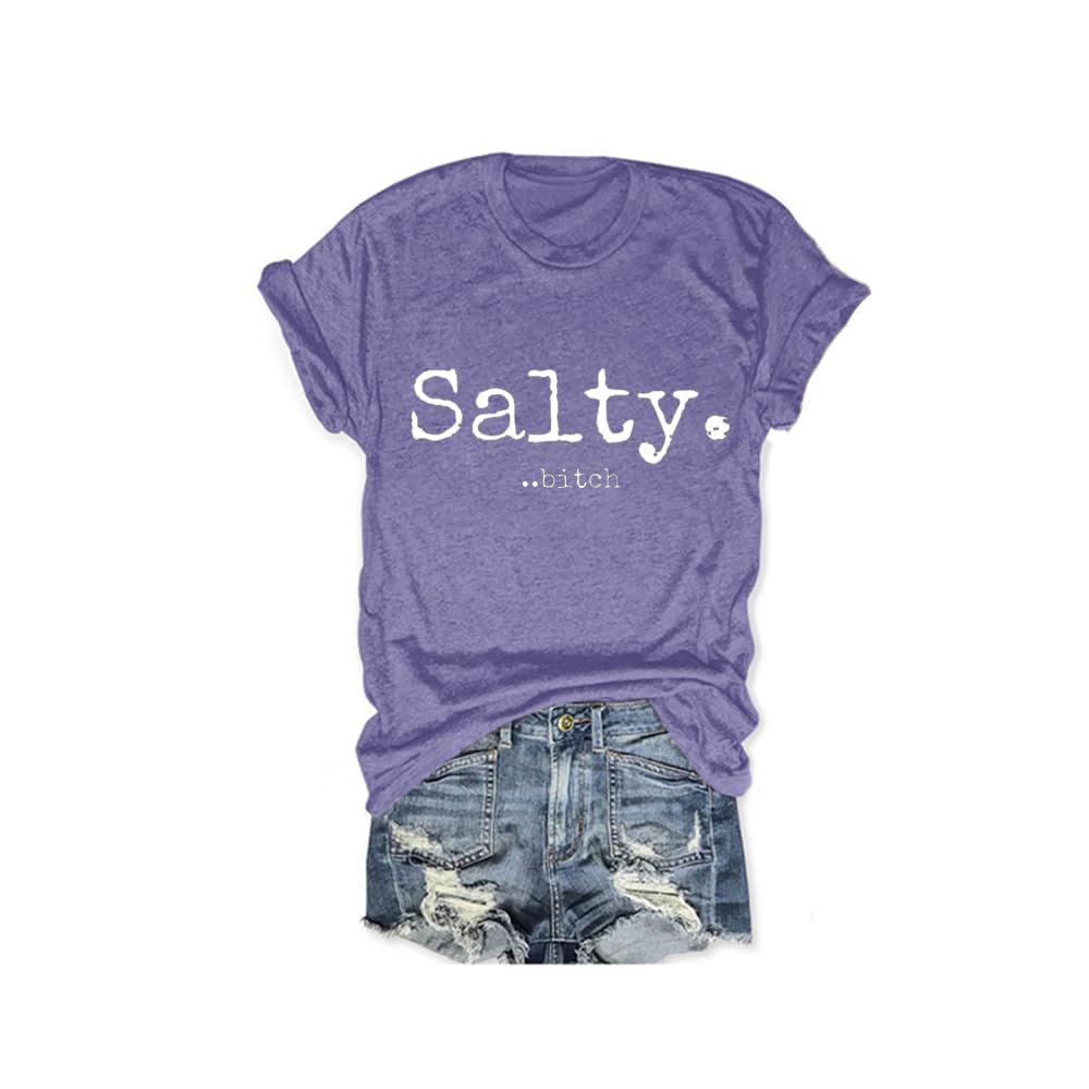 MOGUI Salty Bitch Tee Salty B Shirt Salty T Shirts for Women Gift Fun Loose T-Shirt Short Sleeve Cute Graphic Shirt Purple, Large