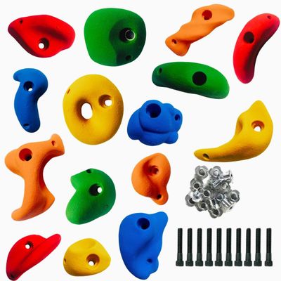 White Tech Climbing Holds for Kids | Set of 15 Multicolor Resin Rock Climbing Grips for Indoor Outdoor Playground Climbing Wall with Hardware Kit