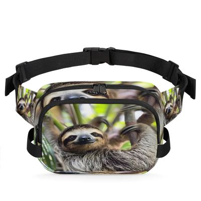CURLYOOT Sloth Fanny Pack for Women and Men Funny Animal Waist Packs Crossbody Belt Bag with Adjustable Strap for Sports Workout Running Traveling Hiking