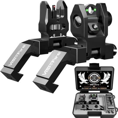 Visiofire 45 Degree Offset Iron Sights| Flip Up Fiber Optic Sights with Red Green Dots| Tool-Free Adjustable Back Up Canted Iron Sights Rapid Transition