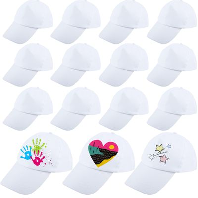 15 Pack Adult DIY Baseball Caps Bulk White Blank Baseball Hat Adjustable Sport Ball Cap for Men Women Running Fishing Travel