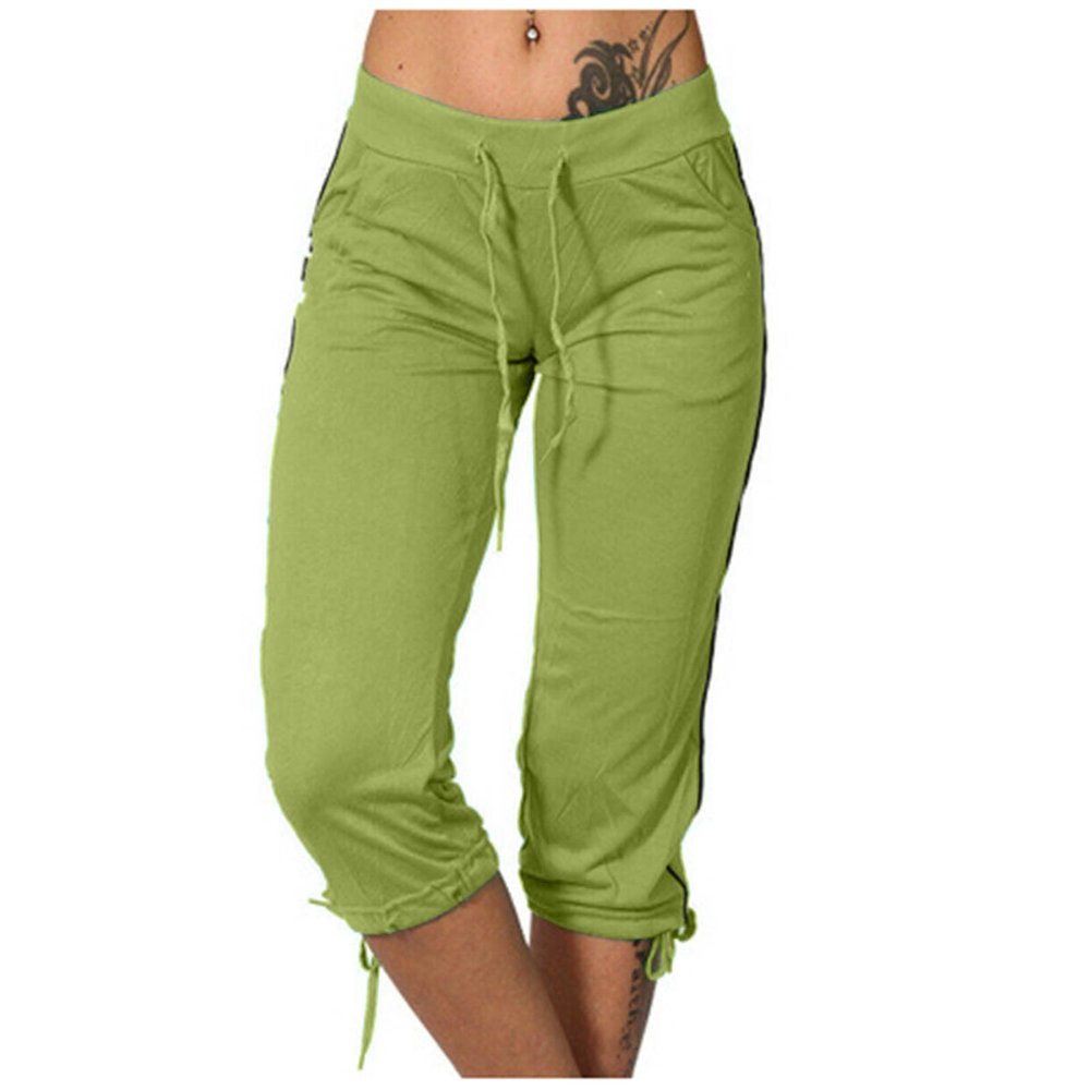 RKSTN Womens Capris for Summer 2025 Casual Yoga Gym Capri Leggings with Drawstring Shorts High Waisted Cropped Beach Pants Women 2025 Trendy E-Green