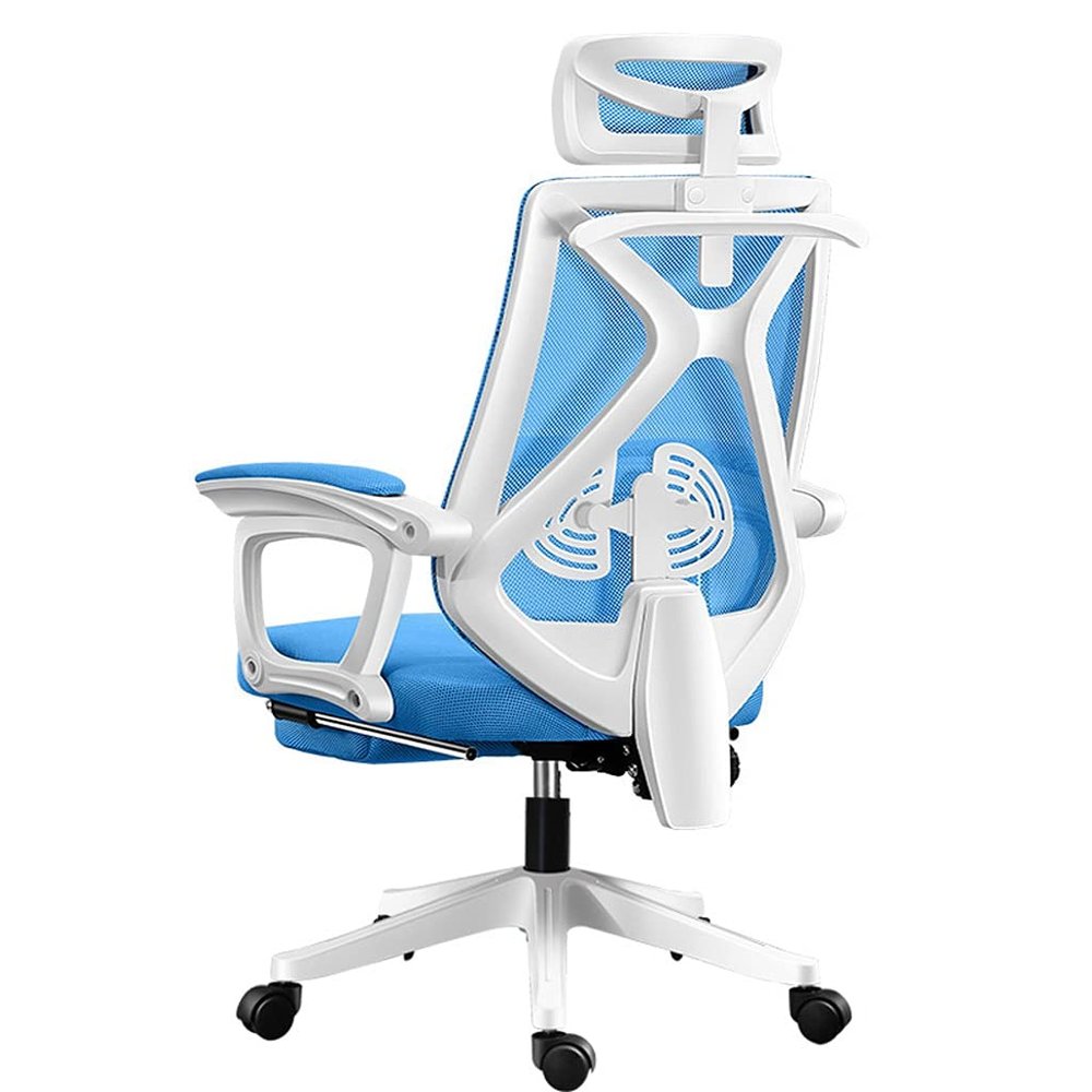 CUTPOIY Rotatable Office Chair with Pulley Bracket,Ergonomic High-Back mesh Adjustable Desk Chair with armrests, for Dormitory, Home Gift (Color : Light Gray) (Blue)