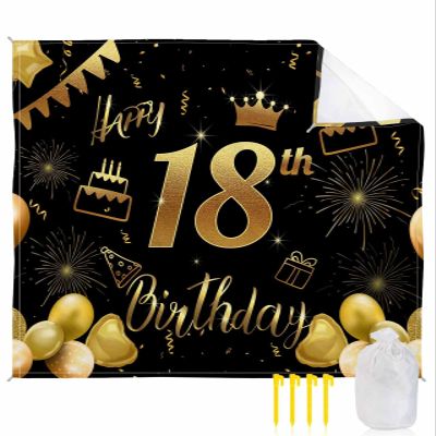 Beach Blanket Waterproof Sandproof Beach Mat,Black Gold Love Balloon Birthday Cake Picnic Blankets with Sand Pockets and Stakes,Golden Star Firework Outdoor Pad for Seaside,Travel,Camping,Hiking