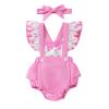 Lnzyyephy Newborn Baby Girl Summer Outfits Cute Print Fly Sleeve Romper Infant Ruffles Bodysuits Jumpsuit Clothes Headband (Pink A, 3-6 Months) view 1
