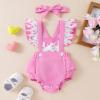 Lnzyyephy Newborn Baby Girl Summer Outfits Cute Print Fly Sleeve Romper Infant Ruffles Bodysuits Jumpsuit Clothes Headband (Pink A, 3-6 Months) view 2