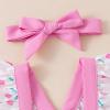 Lnzyyephy Newborn Baby Girl Summer Outfits Cute Print Fly Sleeve Romper Infant Ruffles Bodysuits Jumpsuit Clothes Headband (Pink A, 3-6 Months) view 3