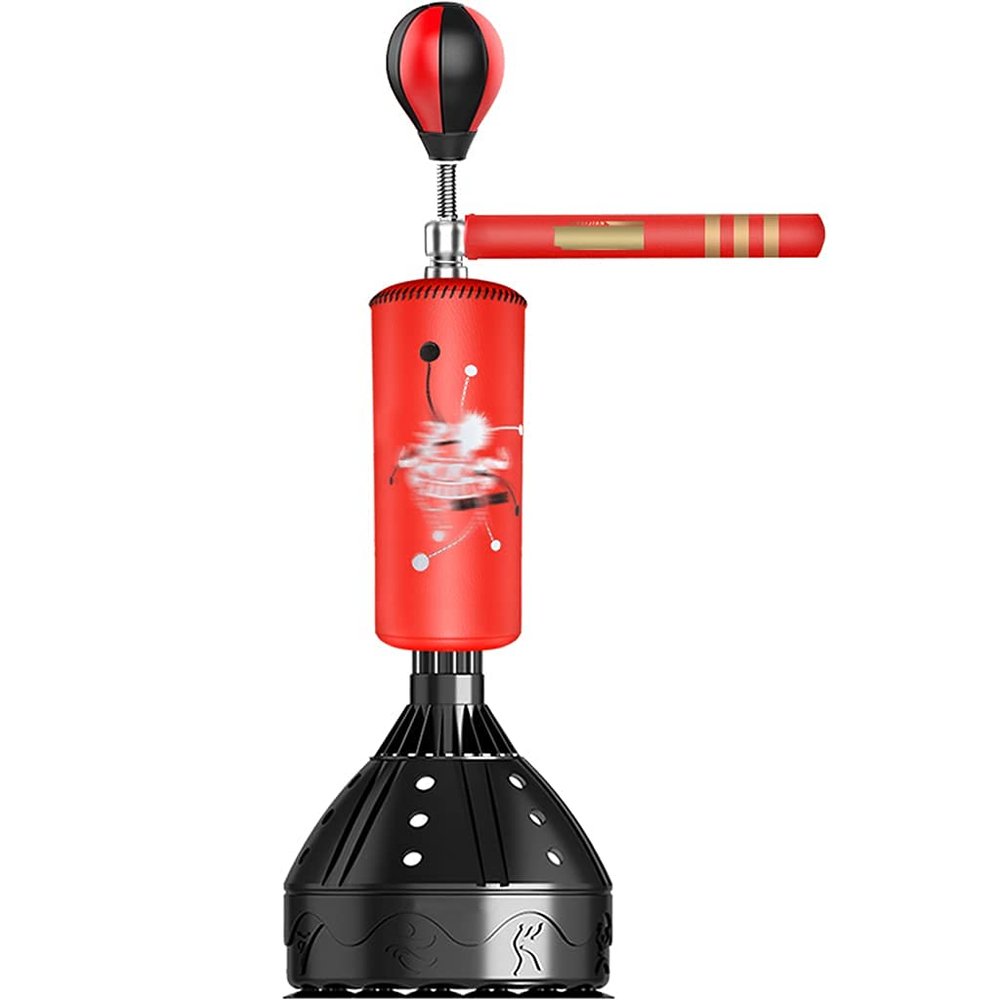 3 in 1 Punching Bags with Spinning Bar, Free Standing Boxing Set with Stable Base, Speed Bags for Kids Adults Martial Arts Training (Red 21to30days)