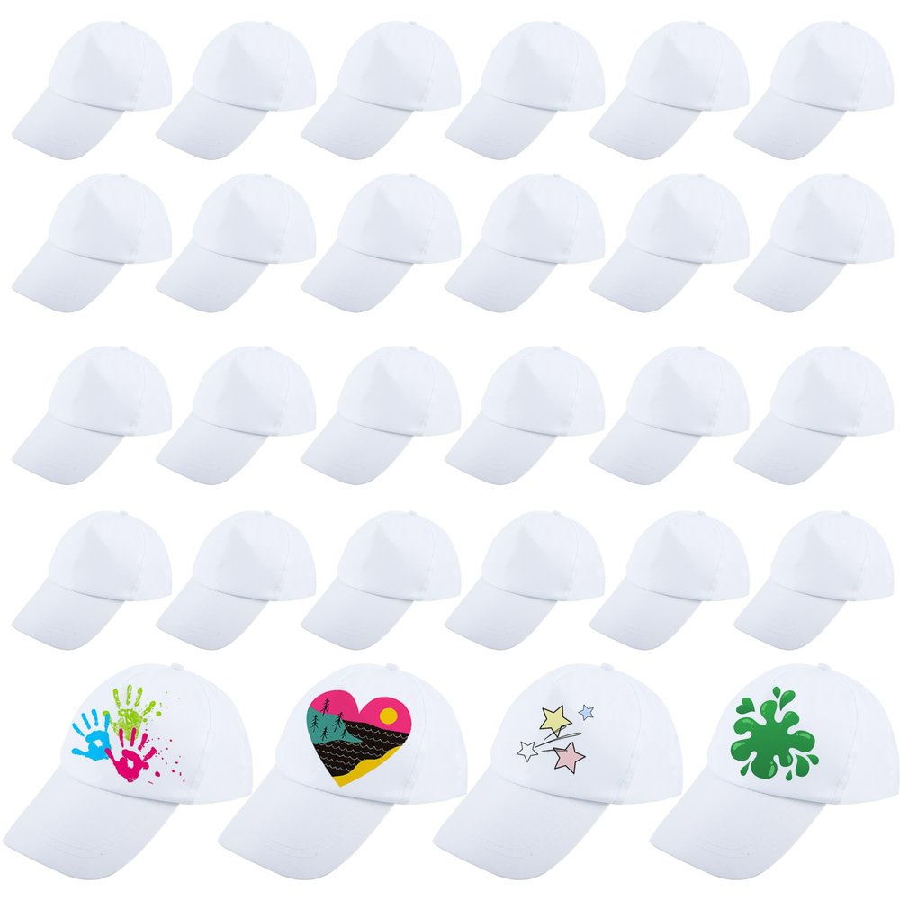 28 Pack Adult DIY Baseball Caps Bulk White Blank Baseball Hat Adjustable Sport Ball Cap for Men Women Running Fishing Travel