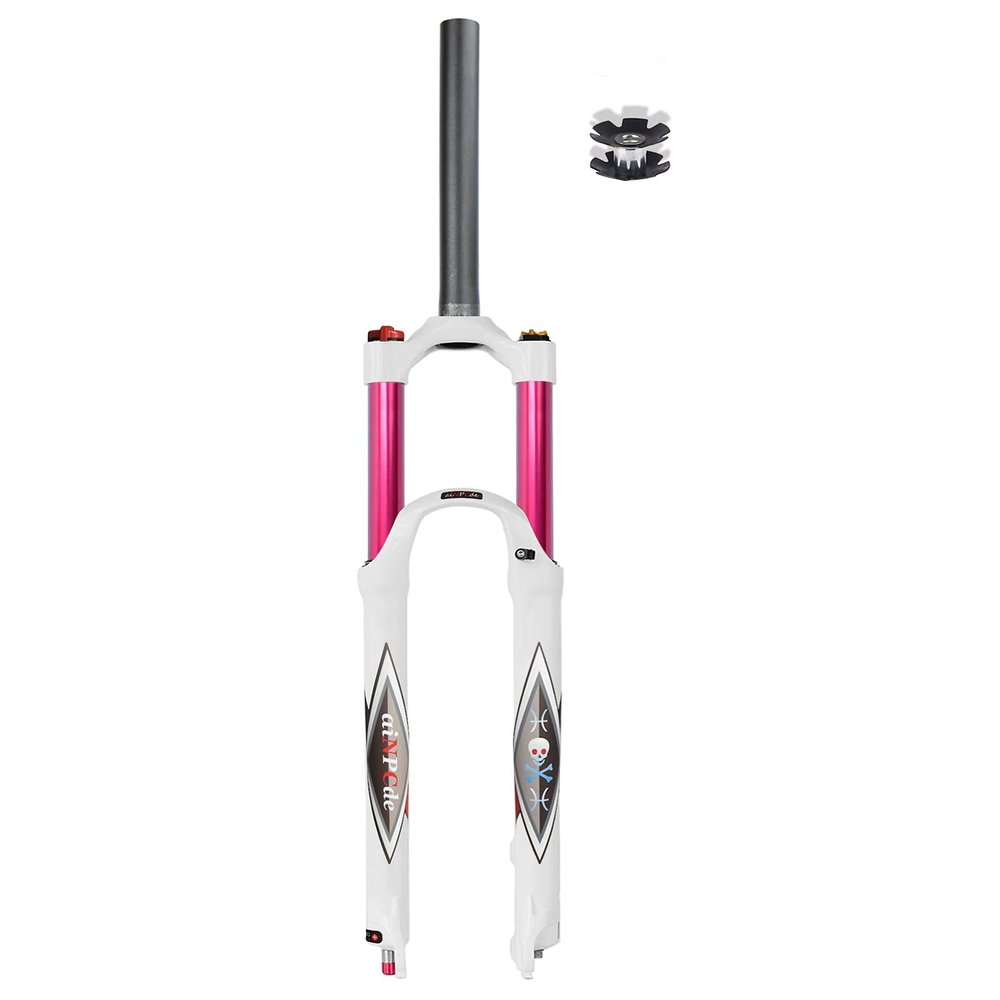 Front Forks Mountain Bike Suspension Fork 26 27.5 29 Inch Travel 140mm, Rebound Adjust 1-1/8 Straight/Tapered Tube QR 9mm XC Air Forks for 1.5-2.45" Tires (Straight Manual Lock 27.5 inch)