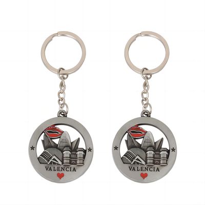2pcs Spain valencia keychain, Valencia buildings tourist souvenir key ring, Spain special travel oil dripping metal alloy keychain