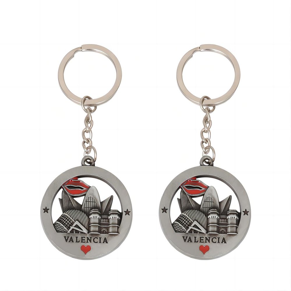 2pcs Spain valencia keychain, Valencia buildings tourist souvenir key ring, Spain special travel oil dripping metal alloy keychain