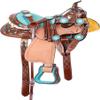 Generic Turquoise Western Kids Youth Adult Barrel Leather Saddle for Horse Riding Equestrian Tack Set Floral Tooled with Silver Conchos WS-0101 (17"" Seat) view 1