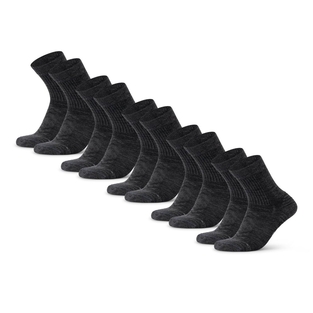 DANISH ENDURANCE Hiking Socks Unisex, Merino Wool Socks, Crew, Moisture Wicking, Chaussette Laine, Dark Grey 5-pack, Medium