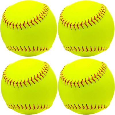 Rarapop 4 Pack Sports Fastpitch Softballs, Official Size and Weight Practice Softball, Unmarked & Leather Covered Training Ball for Games, Practice and Training(Yellow, 12 Inch)