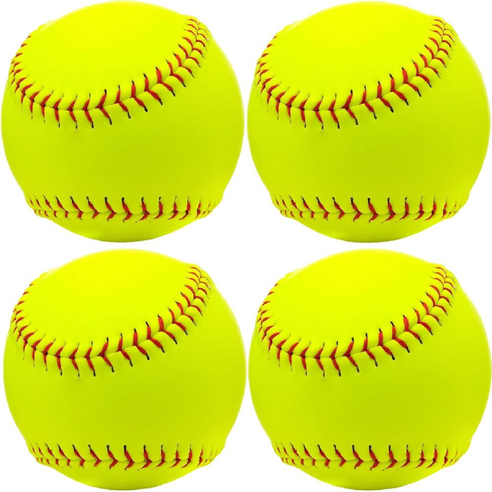 Rarapop 4 Pack Sports Fastpitch Softballs, Official Size and Weight Practice Softball, Unmarked & Leather Covered Training Ball for Games, Practice and Training(Yellow, 12 Inch)