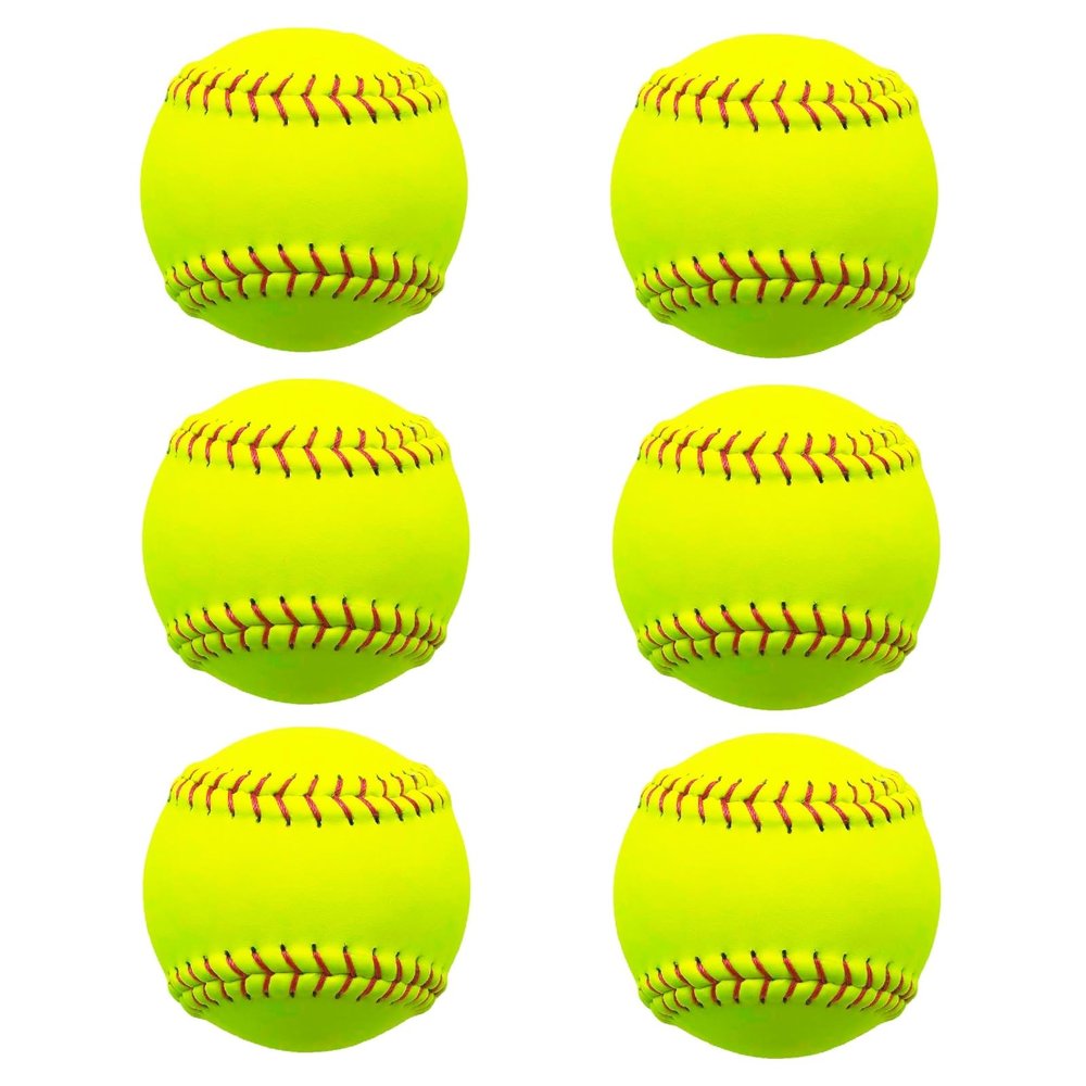 Rarapop 6 Pack Sports Fastpitch Softballs, Official Size and Weight Practice Softball, Unmarked & Leather Covered Training Ball for Games, Practice and Training(Yellow, 12 Inch)