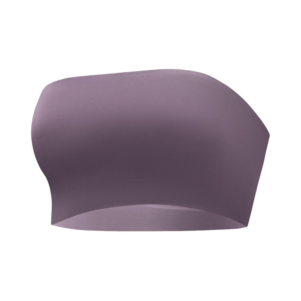 SUIJasmine Women's Strapless Bandeau Sports Bralette Non-Slip Solid Yoga Seamless Wireless Bra Crop Tube Top Violet, Medium