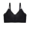 SUIJasmine Women's Lace Wireless Ribbed Bralettes Comfy Spaghetti Strap Knit Everyday Bra Adjustable Straps Black, Medium view 1