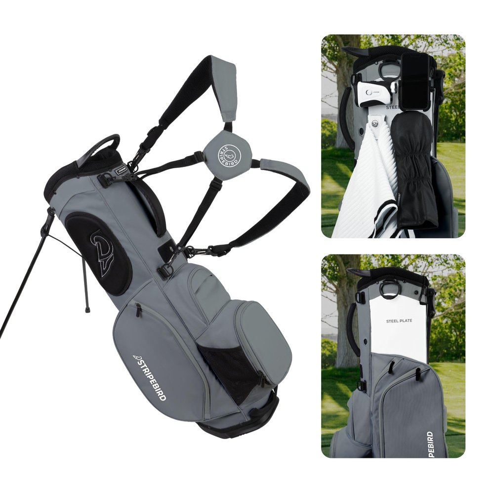 Stripebird Golf Stand Bag with Hub for Magnets (Gray) - 4 Way Full-Length Dividers Golf Club Bag - Flexfit Rotatable & Adjustable Dual Straps - Lightweight Golf Bag Stand - Golf Bags for Men