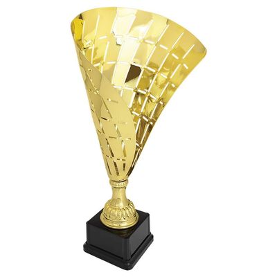 Metal Flag Cup Large Trophy Gold or Silver - Trophy Award, Engraved Corporate Trophy Cup Award (15.5",18",19.5" Tall) - Engraved Plate Included on Awards and Trophies (Gold, Regular 15.5")