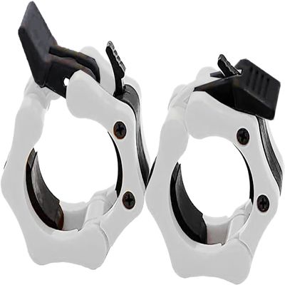 Clout Fitness Pro Elite Olympic Barbell Clamps Collars Quick Release Pair of Locking Weight Clips Fit 2 Inch Barbell for Weightlifting (White w/Black)