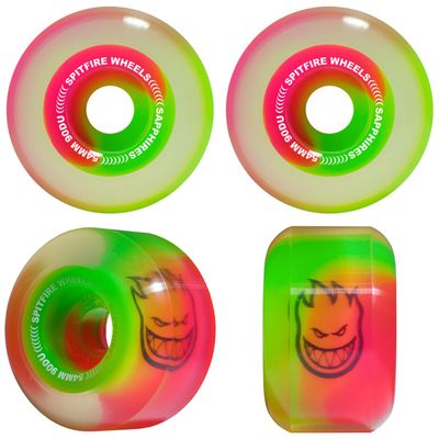 Spitfire Skateboard Wheels 54mm 90A Sapphire 50/50 Swirl Neon Pink/Green