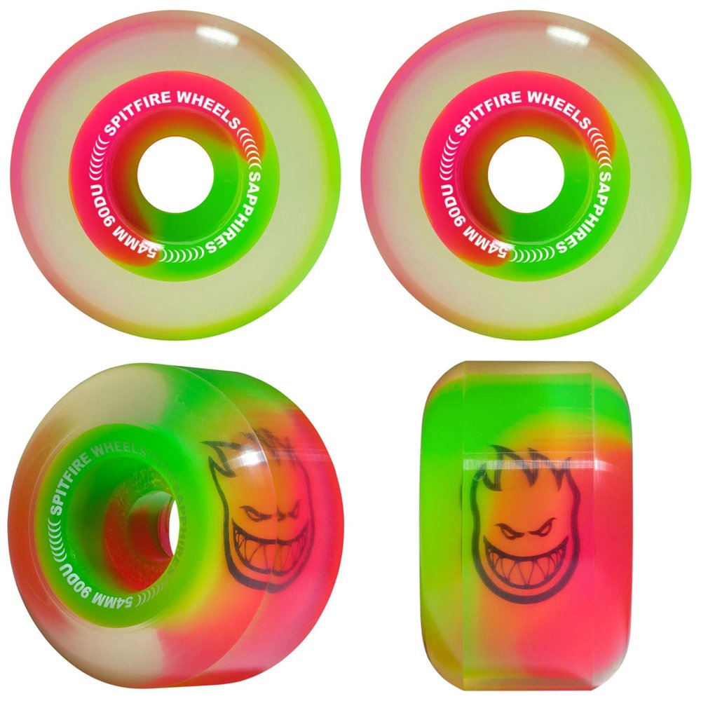 Spitfire Skateboard Wheels 54mm 90A Sapphire 50/50 Swirl Neon Pink/Green