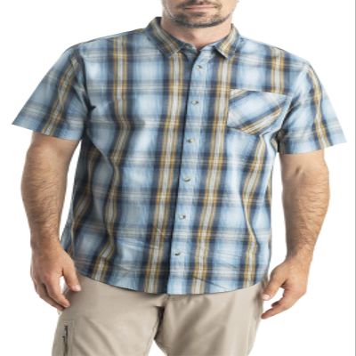 Legendary Whitetails Mens Poplin Short Sleeve Button Up 100% Cotton Shirt, Large Tall, Ocean Sand Plaid