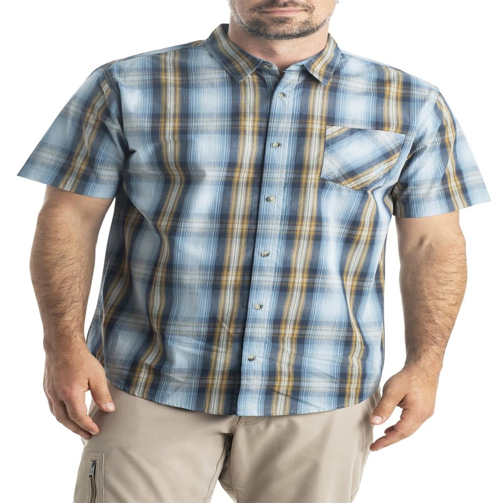 Legendary Whitetails Mens Poplin Short Sleeve Button Up 100% Cotton Shirt, Large Tall, Ocean Sand Plaid