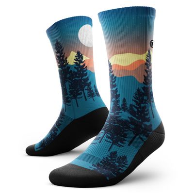 Outway Novelty Crew Socks for Men & Women, Breathable, Moisture-Wicking Athletic Calf Socks with Arch Support, Durable Polyester & Spandex Blend, Colorful Nature Design, Bright Night, L-XL