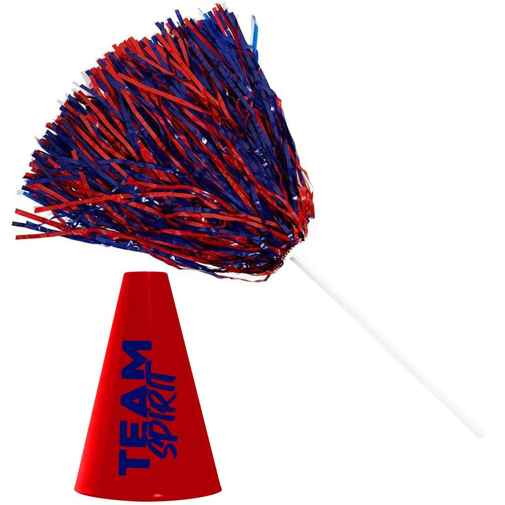 Anderson's Red and Blue Poms and Team Spirit Megaphones, Set of 20, Plastic Megaphones, Sports, Fan Gear, Homecoming, Cheerleaders