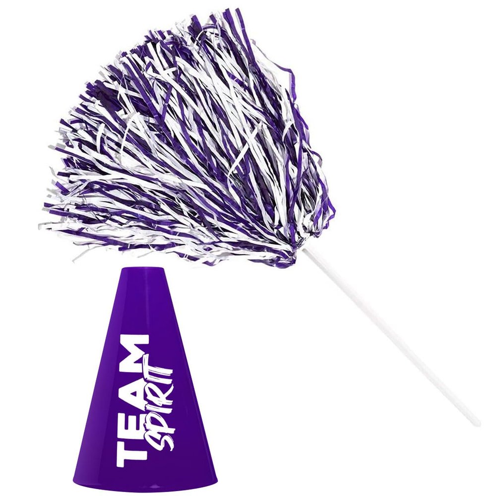 Anderson's Purple and White Poms and Team Spirit Megaphones, Set of 20, Plastic Megaphones, Sports, Fan Gear, Homecoming, Cheerleaders