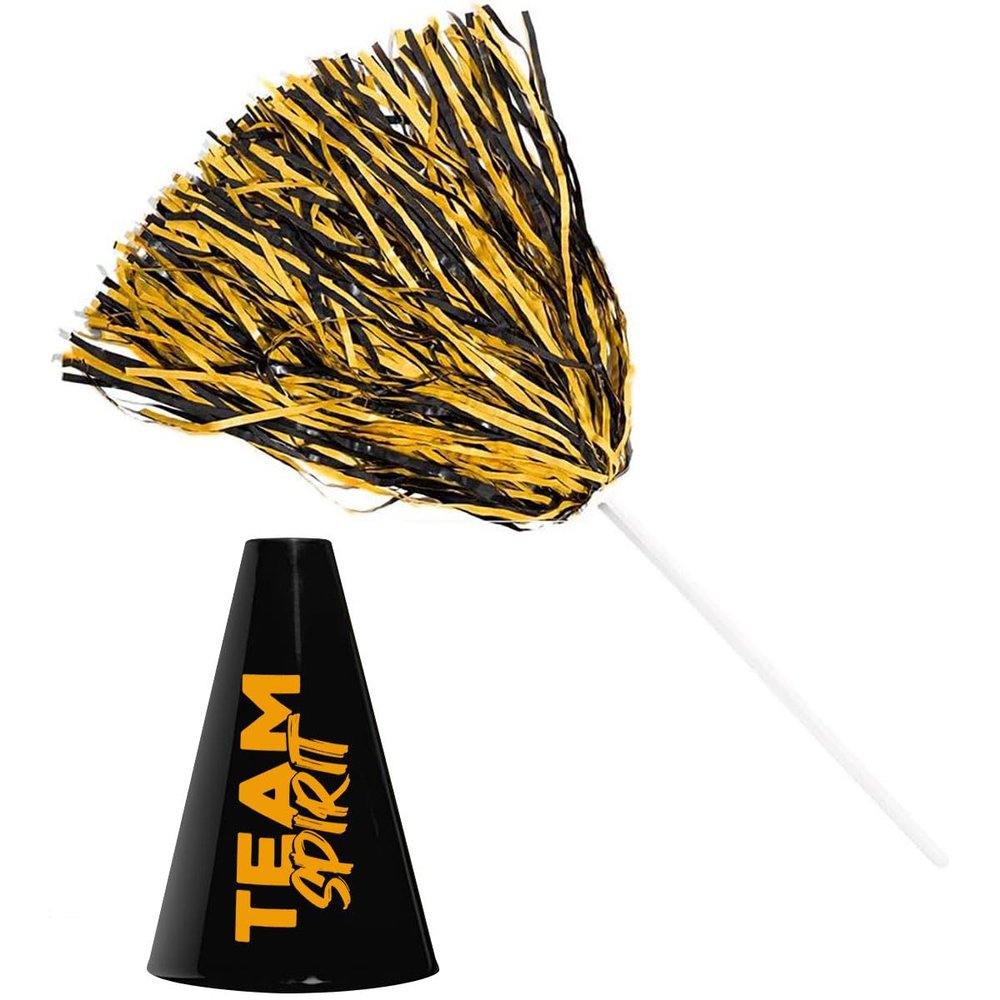 Anderson's Black and Gold Poms and Team Spirit Megaphones, Set of 20, Plastic Megaphones, Sports, Fan Gear, Homecoming, Cheerleaders