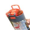 Oliver and Owen Kids insulated water bottle with straw and snack cup. Double wall stainless steel 14oz (orange and gray dinosaur) view 3