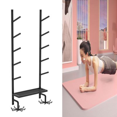 CMYUN Yoga Mat Holder Yoga Mat Wall Mount with Hooks, Metal Yoga Mat Holder with Pallets for Yoga Block Resistance Bands, Home Gym Storage Rack/Yoga Accessories