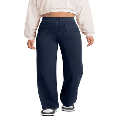 keriffe Women's Straight Leg Dress Pants Stretchy Work Trousers Navy Blue