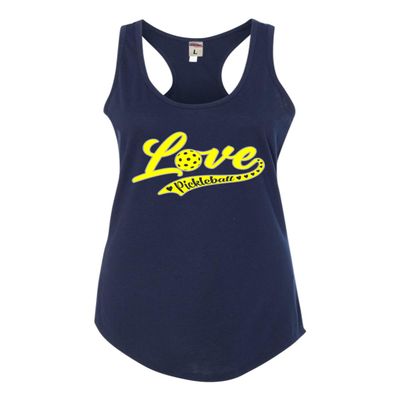 Medium Navy Blue Women Fitted Love Pickleball Cursive Cute Fashion Sleeveless Tank Top T-Shirt