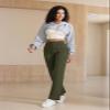 keriffe Women's Straight Leg Pants High Waisted Button Stretchy Business Work Dress Casual Trousers Multiple Pockets Army Green view 3