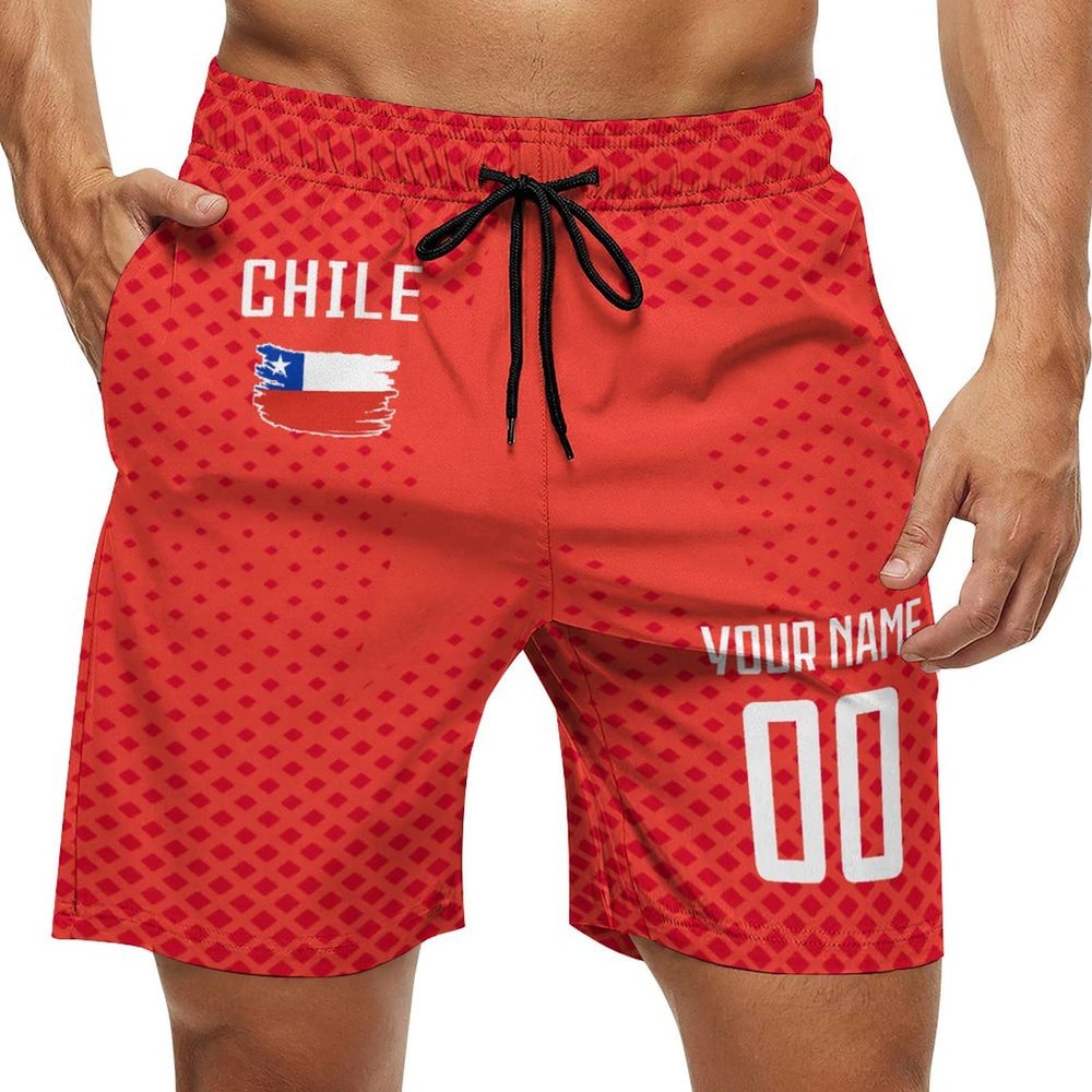 2024 Chile Shorts Custom Soccer Beach Trunks,Chilean Fans Gifts Personalized Name & Number,Men Youth,S-3XL